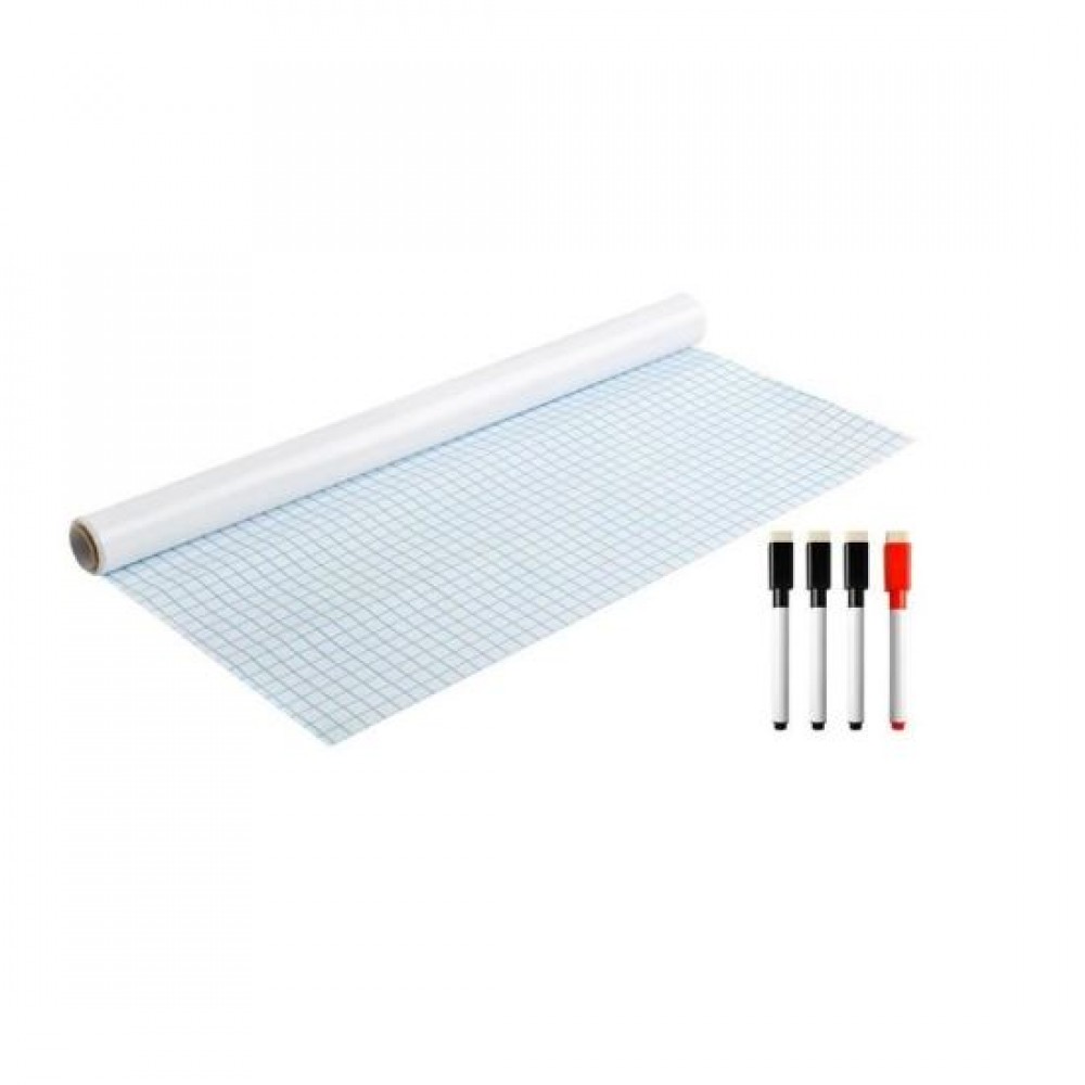 Tabla/folie autoadeziva pentru scris/desen, cu stergere uscata, 4 markere, alb, 200x45 cm, Isotrade Tabla/folie autoadeziva pentru scris/desen, cu stergere uscata, 4 markere, alb, 200x45 cm, Isotrade