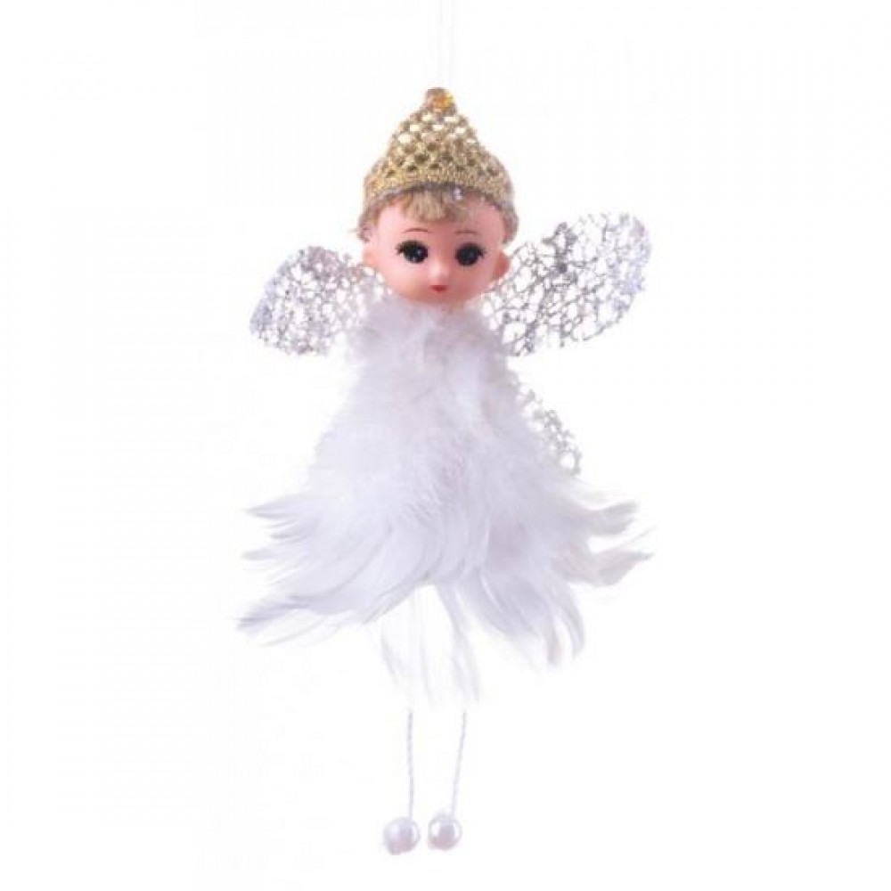 Decoratiune Craciun, zana cu puf, alb, 10x7x11 cm Decoratiune Craciun, zana cu puf, alb, 10x7x11 cm
