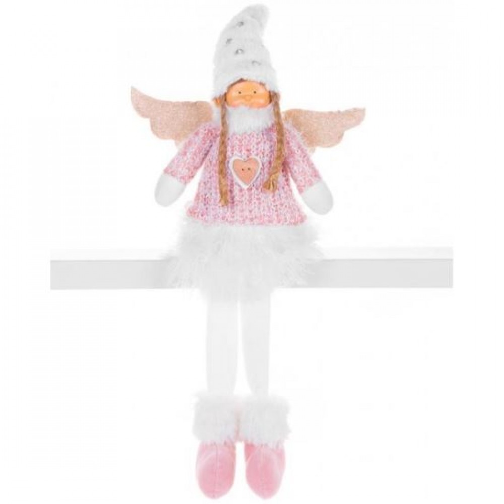 Decoratiune iarna, inger cu aripi si fustita alba, roz, 23x12x59 cm Decoratiune iarna, inger cu aripi si fustita alba, roz, 23x12x59 cm