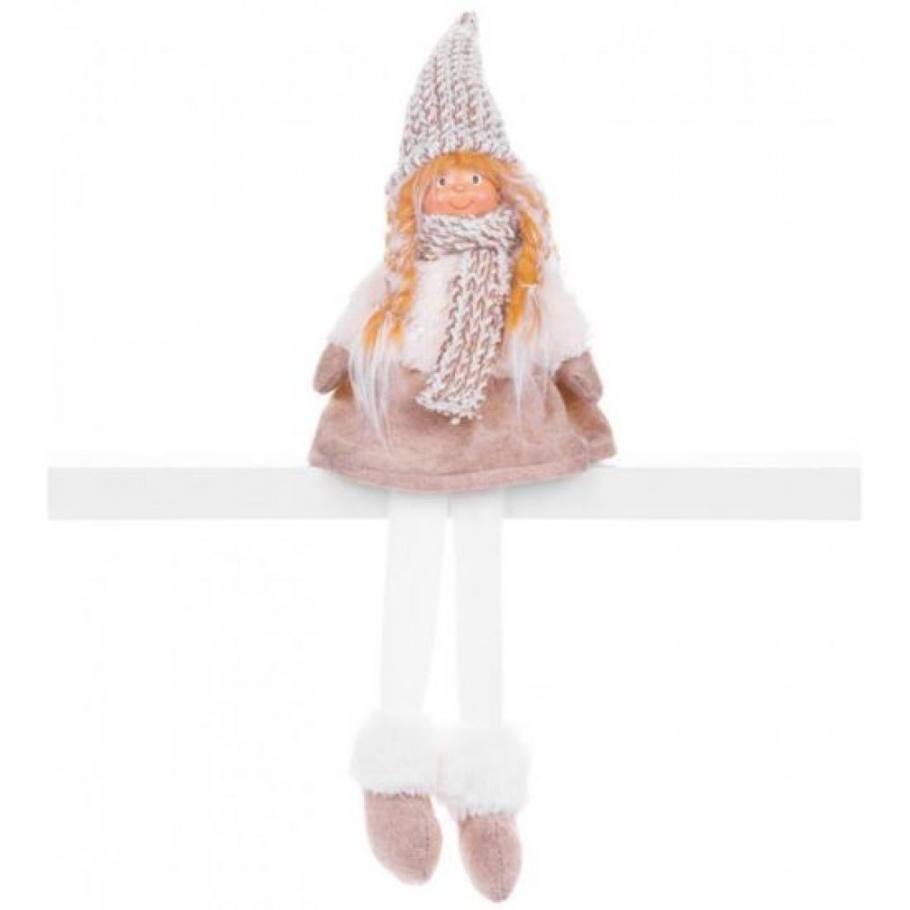 Decoratiune iarna, fata cu caciulita si fular, maro si alb, 17x12x54 cm Decoratiune iarna, fata cu caciulita si fular, maro si alb, 17x12x54 cm