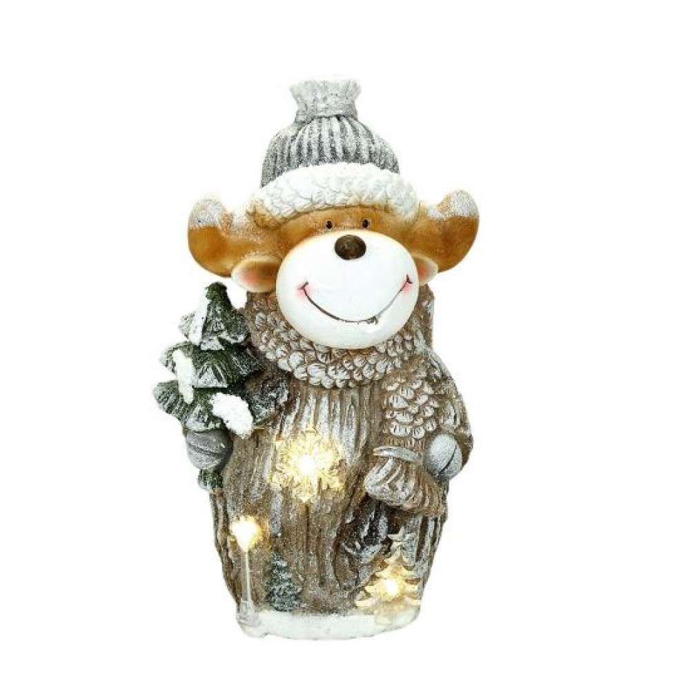 Decoratiune Craciun, ceramica, ren cu brad, LED, gri si alb, 3xAAA, 24.5x18x41.5 cm, Chomik Decoratiune Craciun, ceramica, ren cu brad, LED, gri si alb, 3xAAA, 24.5x18x41.5 cm, Chomik