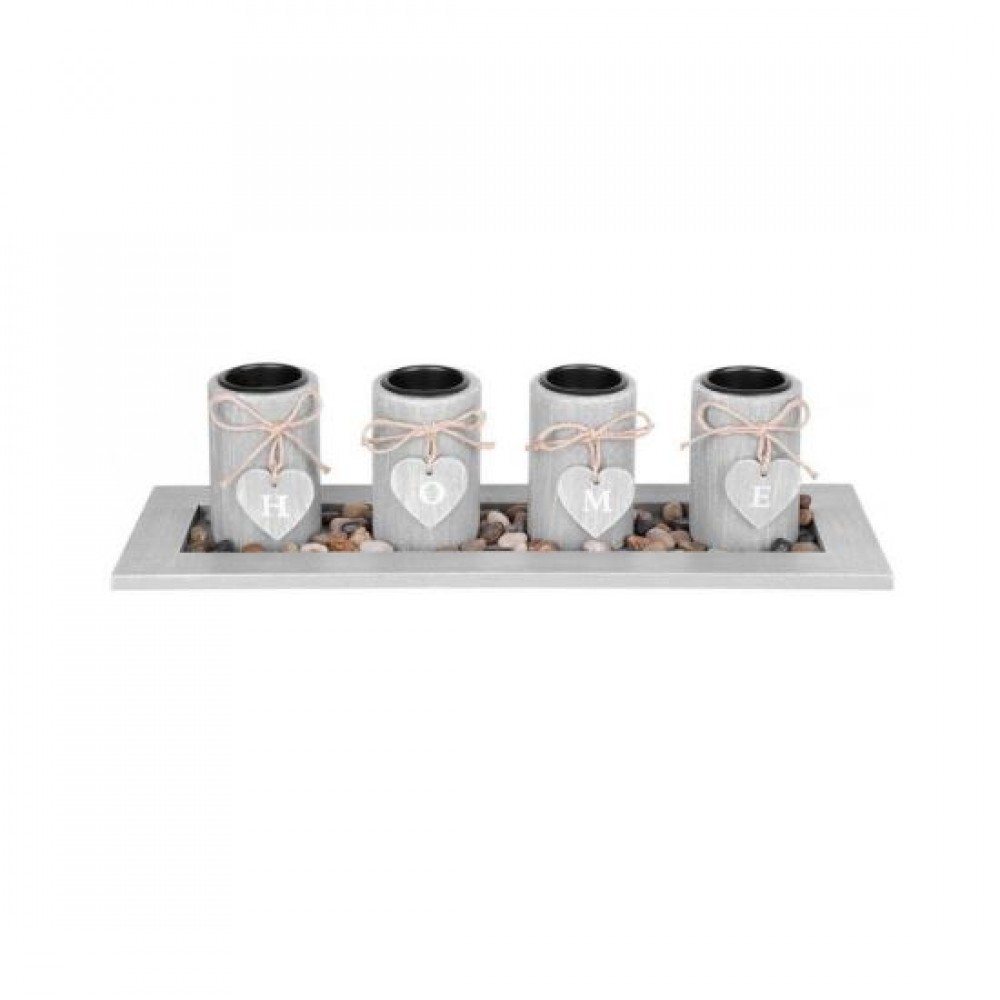Suport 4 lumanari, model HOME, lemn si pietre naturale, gri, 39x12.5x10 cm, Magic Home Suport 4 lumanari, model HOME, lemn si pietre naturale, gri, 39x12.5x10 cm, Magic Home