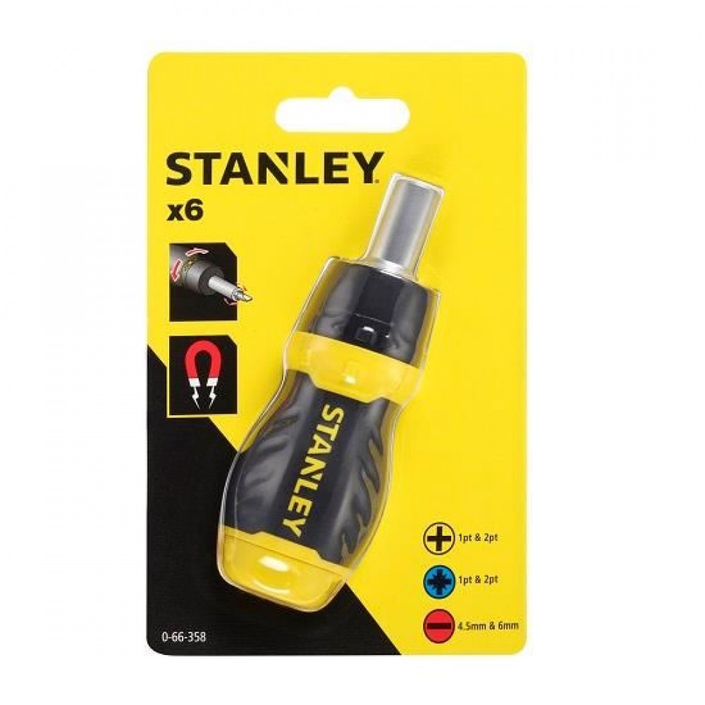 Surubelnita magnetica Stanley cu clichet + 6 varfuri