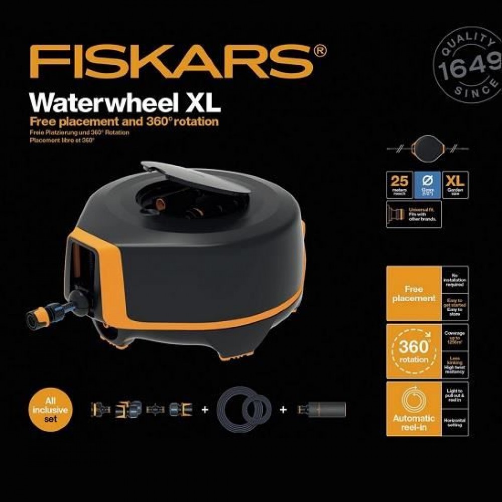 Set furtun cu tambur  Fiskars XL, 20 m lungime furtun, tambur automat