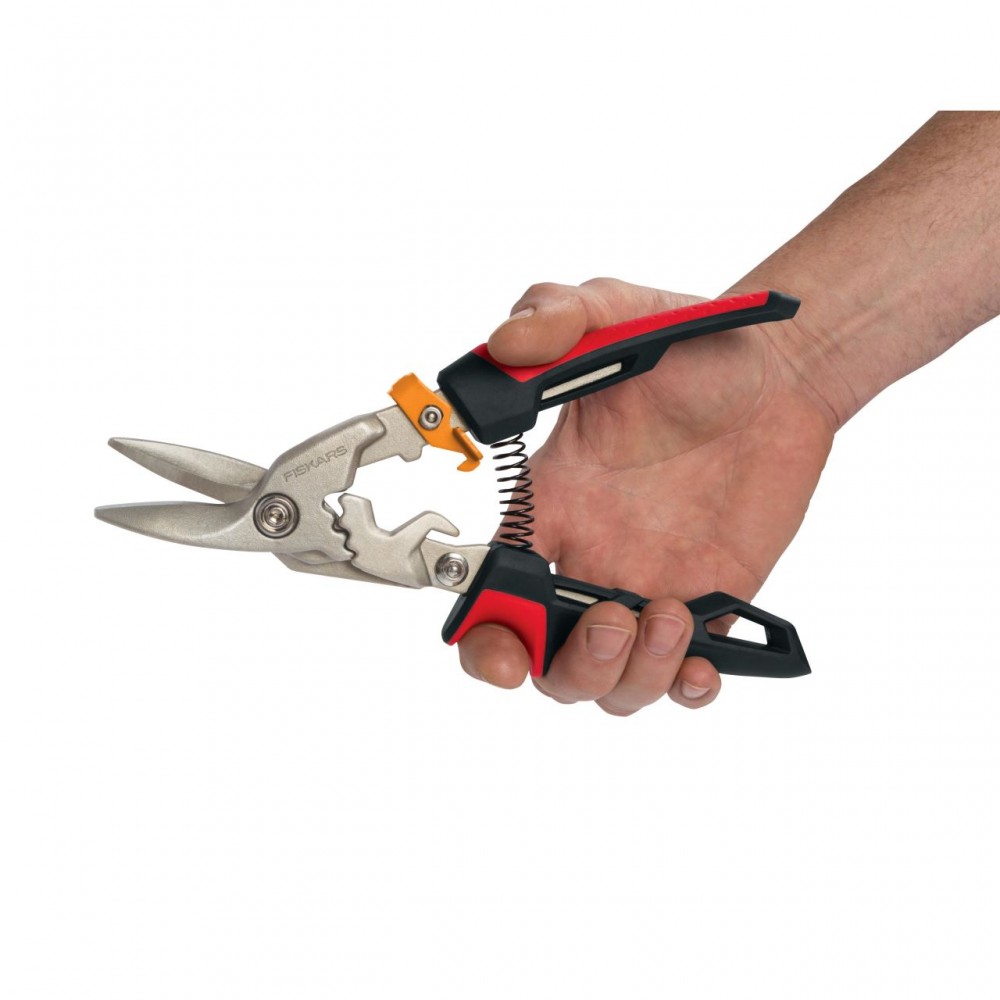 Foarfeca pentru tabla Fiskars PowerGear, taietura pe stanga