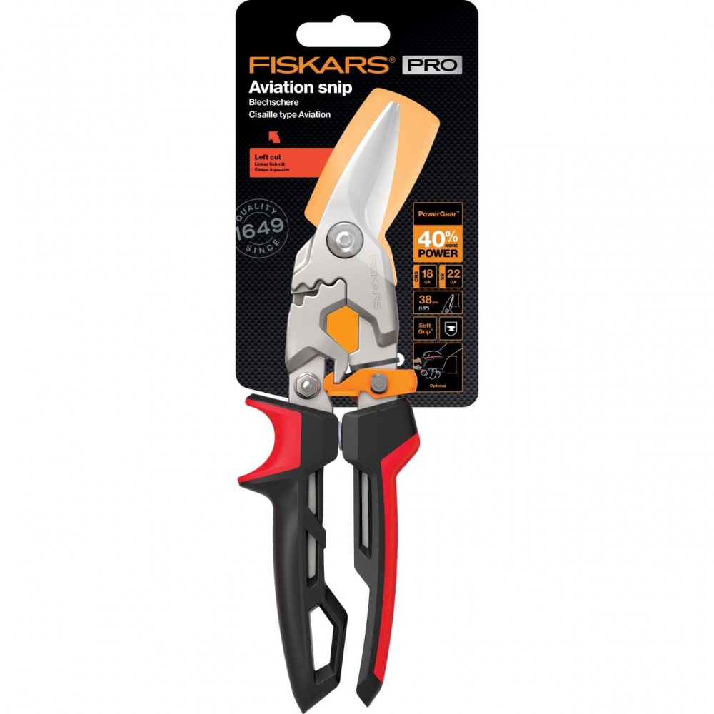 Foarfeca pentru tabla Fiskars PowerGear, taietura pe stanga