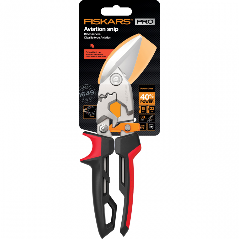 Foarfeca pentru tabla Fiskars PowerGear, cotita pe stanga