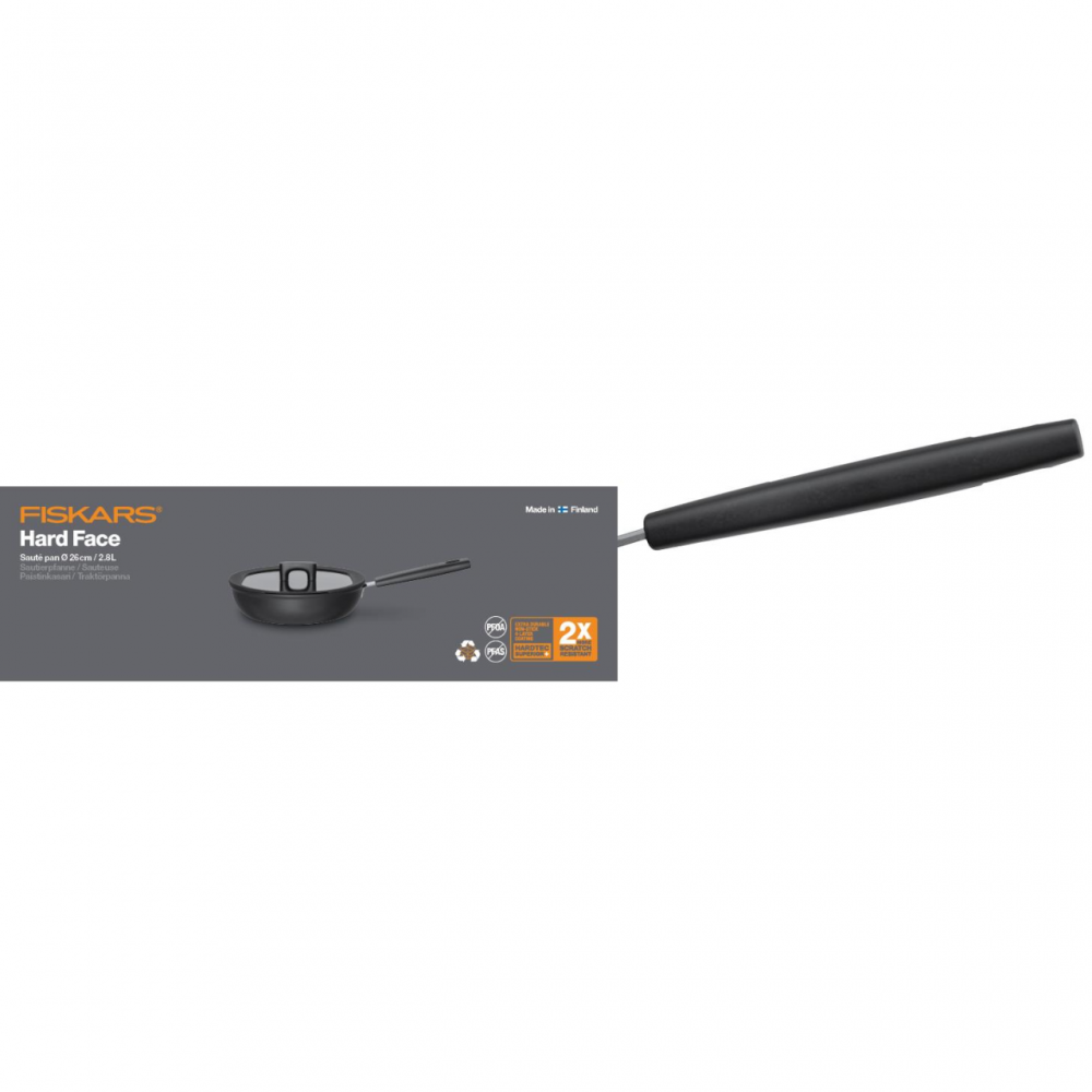 Tigaie pentru sote cu capac Fiskars Hard Face, 26 cm, 2.8 L