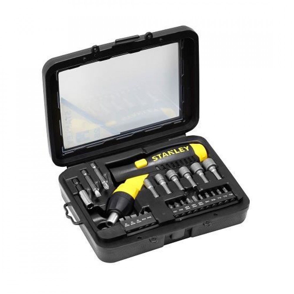 Set Stanley, surubelnita pivotanta cu clichet 1/4'' + 24 piese Set Stanley, surubelnita pivotanta cu clichet 1/4'' + 24 piese