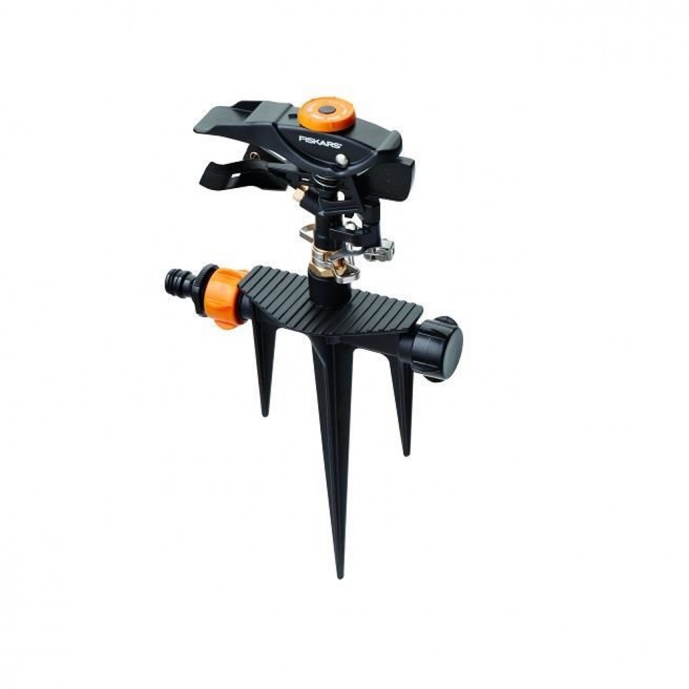 Aspersor pulsator cu picior Fiskars, cap metalic Aspersor pulsator cu picior Fiskars, cap metalic